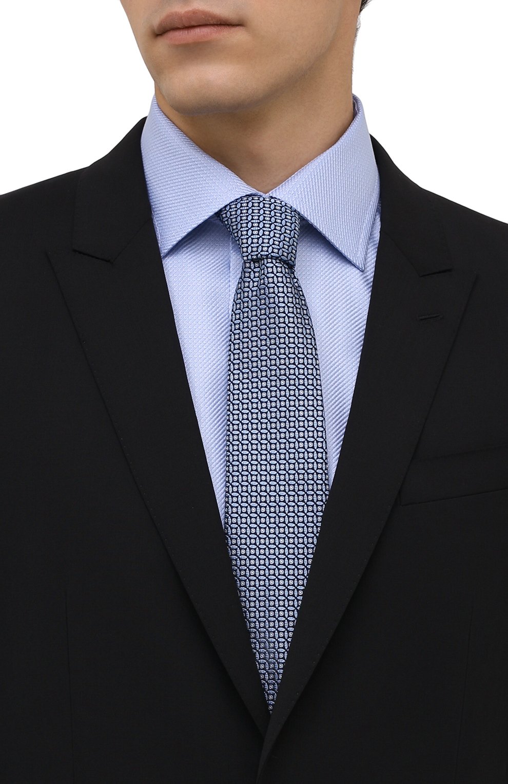 Мужской шелковый галстук LANVIN голубого цвета, арт. 3159/TIE | Фото 2 (Принт: С принтом; Материал: Текстиль, Шелк)