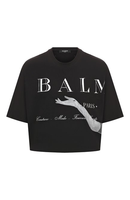 Женская хлопковая футболка BALMAIN черного цвета по цене 58900 руб., арт. BF0EE020/GD17 | Фото 1