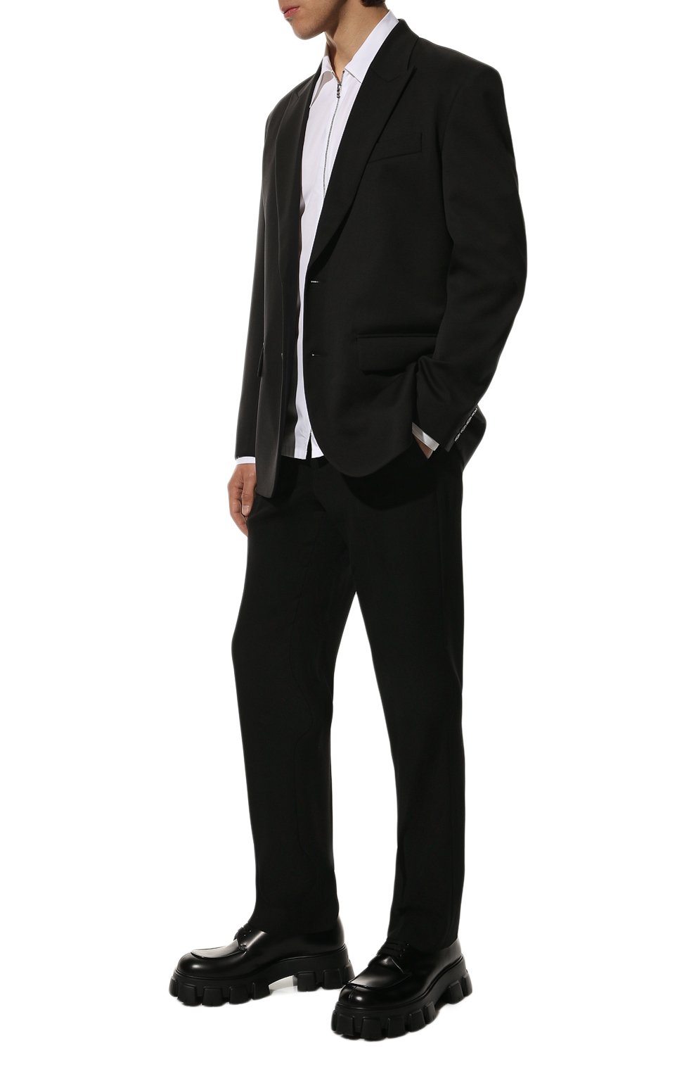 Мужские кожаные дерби PRADA черного цвета, арт. 2EE356-B4L-F0002 | Фото 2 (Материал внешний: Кожа; Стили: Классический)