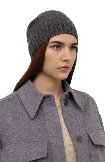 Женская кашемировая шапка WINDSOR темно-серого цвета, арт. 52 DAC650 10000805 | Фото 2 (Материал: Кашемир, Шерсть, Текстиль)