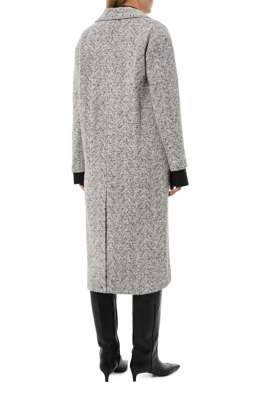 Женское пальто MAX&MOI черно-белого цвета, арт. H23MARR0T | Фото 4 (Рукава: Длинные; Материал сплава: Проставлено; Стили: Классический; Длина (верхняя одежда): Длинные; Драгоценные камни: Проставлено; Материал подклада: Вискоза; 1-2-бортные: Двубортные)