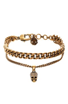 Женский браслет ALEXANDER MCQUEEN золотого цвета, арт. 710491/J160T | Фото 1 (Региональные ограничения белый список (Axapta Mercury): Не проставлено; Нос: Не проставлено; Материал: Металл)