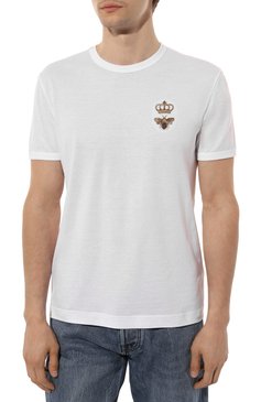 Мужская хлопковая футболка DOLCE & GABBANA белого цвета, арт. G8PV1Z/G7WUQ | Фото 3 (Принт: Без принта; Рукава: Короткие; Длина (для топов): Стандартные; Материал внешний: Хлопок; Стили: Кэжуэл)