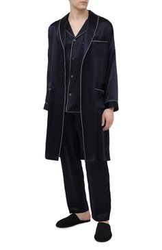Мужской шелковый халат ZIMMERLI темно-синего цвета, арт. 6000-75131 | Фото 2 (Материал внешний: Шелк; Рукава: Длинные; Кросс-КТ: домашняя одежда; Длина (верхняя одежда): Длинные)