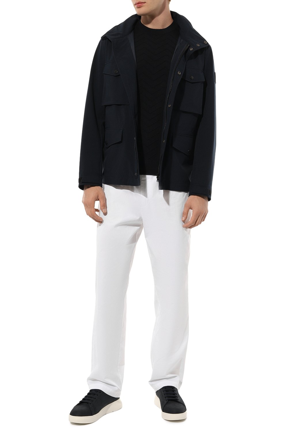 Мужские кеды из нубука EMPORIO ARMANI темно-синего цвета, арт. X4X264/XF570 | Фото 2 (Материал внутренний: Натуральная кожа; Материал сплава: Проставлено; Стили: Классический; Материал утеплителя: Без утеплителя; Подошва: Массивная; Драгоценные камни: Проставлено)