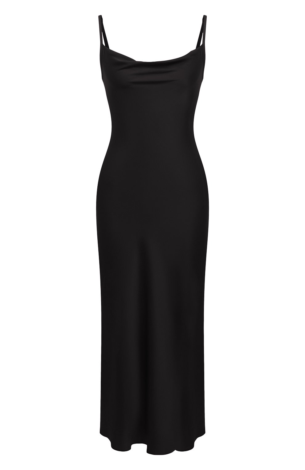 Шелковое женское платье сорочка черное платье миди вечернее на тонких бретелях из шелка