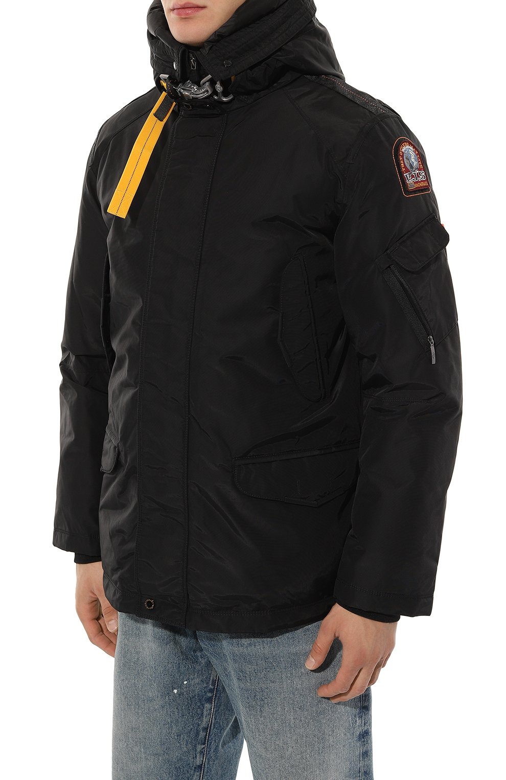 Мужская пуховая парка PARAJUMPERS черного цвета, арт. PMJKMC03 | Фото 3 (Кросс-КТ: парка; Мужское Кросс-КТ: пуховик-короткий; Рукава: Длинные; Длина (верхняя одежда): До середины бедра; Материал внешний: Синтетический материал; Материал сплава: Проставлено; Материал подклада: Синтетический материал; Драгоценные камни: Проставлено; Материал утеплителя: Пух и перо; Стили: Кэжуэл)