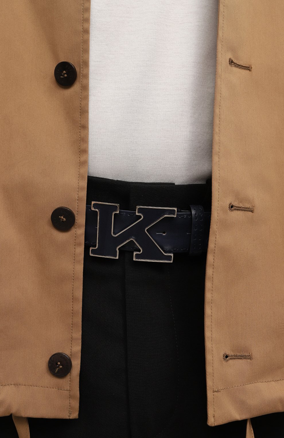 Мужской кожаный  ремень KITON темно-синего цвета, арт. USC20PN00100 | Фото 2 (Случай: Повседневный; Материал: Натуральная кожа; Материал сплава: Проставлено; Нос: Не проставлено)