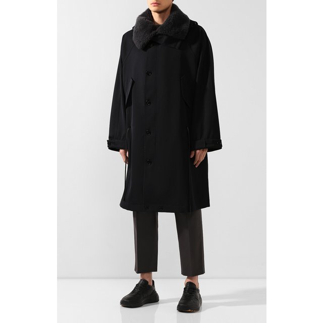 фото Шерстяное пальто с меховой отделкой jil sander