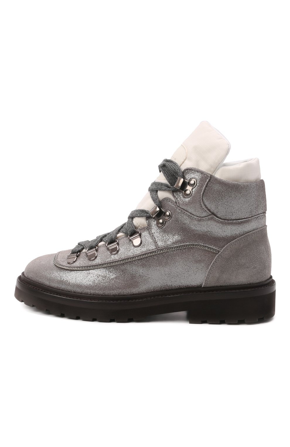Детские кожаные ботинки BRUNELLO CUCINELLI серебряного цвета, арт. BZMIL1G026 | Фото 2 (Материал внутренний: Натуральная кожа; Материал сплава: Проставлено; Нос: Не проставлено)