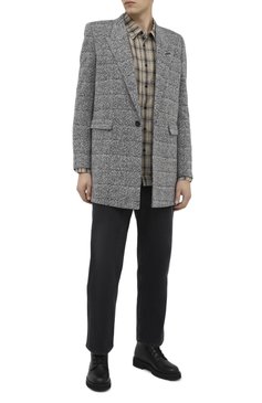 Мужской пальто SAINT LAURENT серого цвета, арт. 626703/Y1B11 | Фото 3 (Материал внешний: Шерсть, Синтетический материал; Рукава: Длинные; Длина (верхняя одежда): До середины бедра; Материал сплава: Проставлено; Стили: Классический; Мужское Кросс-КТ: Верхняя одежда, пальто-верхняя одежда; Драгоценные камни: Проставлено; Материал подклада: Купро)