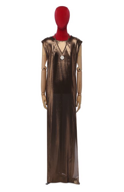 Женское платье LANVIN коричневого цвета, арт. W021920387C8A | Фото 1 (Материал внешний: Полиэстер, Шелк, Синтетический материал; Рукава: Без рукавов)
