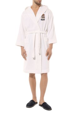 Женский хлопковый халат MOSCHINO белого цвета, арт. 231V1/A9682/4307 | Фото 2 (Рукава: Длинные; Материал внешний: Хлопок; Длина (верхняя одежда): Длинные)