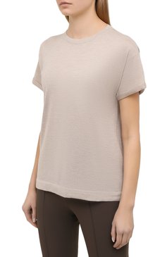 Женский топ из кашемира и шелка BRUNELLO CUCINELLI светло-серого цвета, арт. M41810000 | Фото 3 (Материал внешний: Шерсть, Кашемир; Принт: Без принта; Рукава: Короткие; Длина (для топов): Стандартные; Региональные ограничения белый список (Axapta Mercury): RU; Стили: Минимализм; Кросс-КТ: с рукавом)