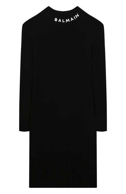 Детское шерстяное платье BALMAIN черного цвета, арт. 6P1270 | Фото 1 (Рукава: Длинные; Материал внешний: Шерсть; Ростовка одежда: 10 - 11 лет | 140 - 146см, 13 - 15 лет | 158 см, 16 лет | 164 см, 8 лет | 128 см)