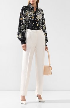 Женские шелковые брюки GIORGIO ARMANI молочного цвета, арт. 9WHPP074/T010Q | Фото 2 (Длина (брюки, джинсы): Удлиненные; Материал внешний: Шелк; Женское Кросс-КТ: Брюки-одежда; Силуэт Ж (брюки и джинсы): Прямые; Случай: Формальный; Статус проверки: Проверена категория)