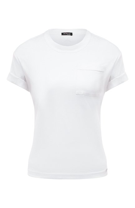 Женская хлопковая футболка KITON белого цвета, арт. D55426H08051 | Фото 1 (Рукава: Короткие; Материал внешний: Хлопок; Длина (для топов): Стандартные; Стили: Кэжуэл; Принт: Без принта; Женское Кросс-КТ: Футболка-одежда; Материал сплава: Проставлено; Драгоценные камни: Проставлено; Нос: Не проставлено)