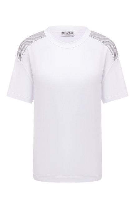 Женская хлопковая футболка BRUNELLO CUCINELLI белого цвета, арт. M0T18B1027 | Фото 1 (Материал внешний: Хлопок; Рукава: Короткие; Длина (для топов): Стандартные)