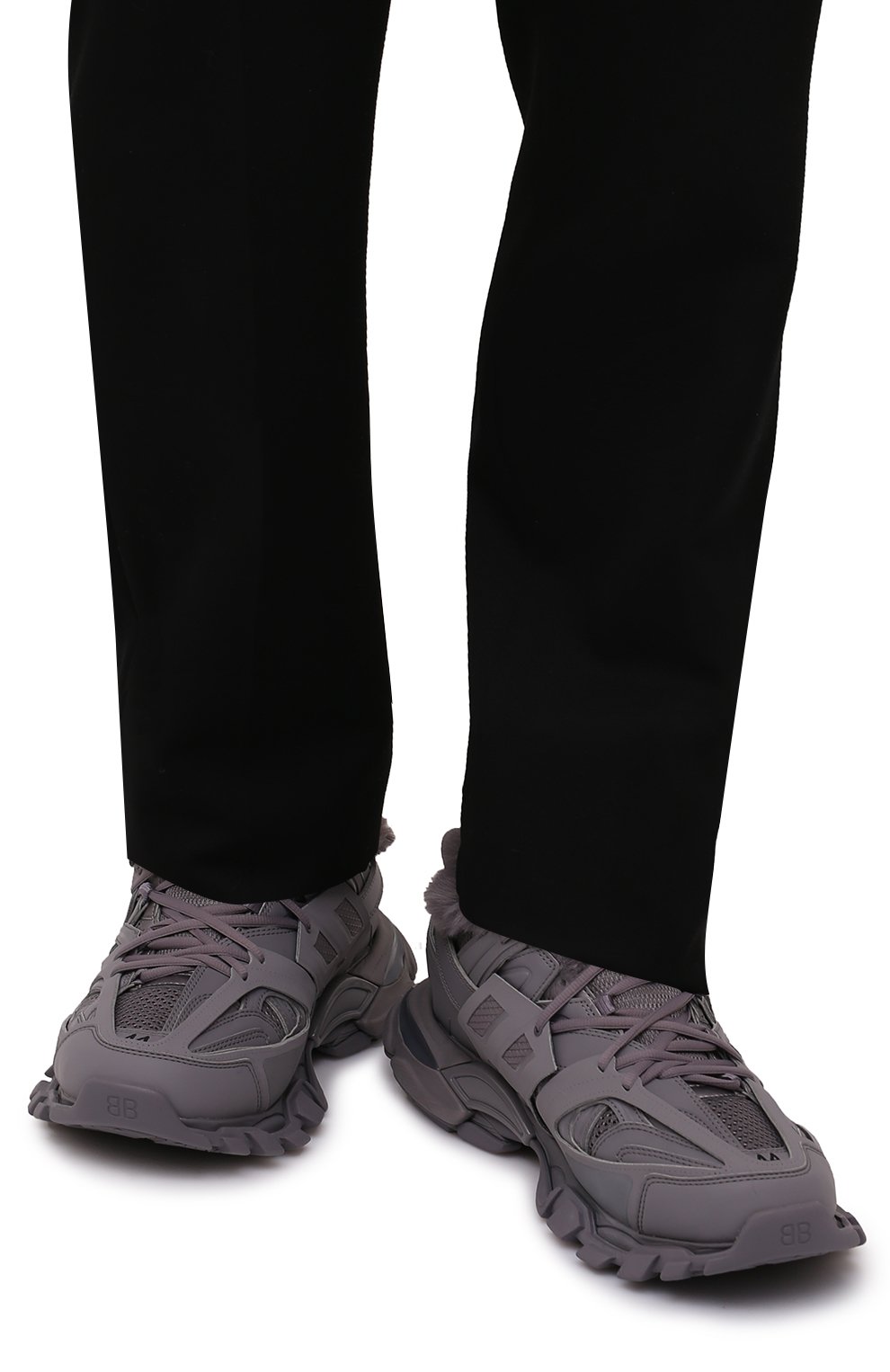 Мужские кроссовки track BALENCIAGA серого цвета, арт. 668556/W3CQ1 | Фото 3 (Материал внешний: Экокожа; Материал утеплителя: Экомех, Натуральный мех; Стили: Гранж; Подошва: Массивная)