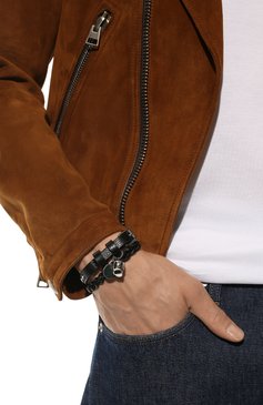 Мужской кожаный браслет ALEXANDER MCQUEEN черного цвета, арт. 554466/1ACRY | Фото 2 (Материал: Натуральная кожа)