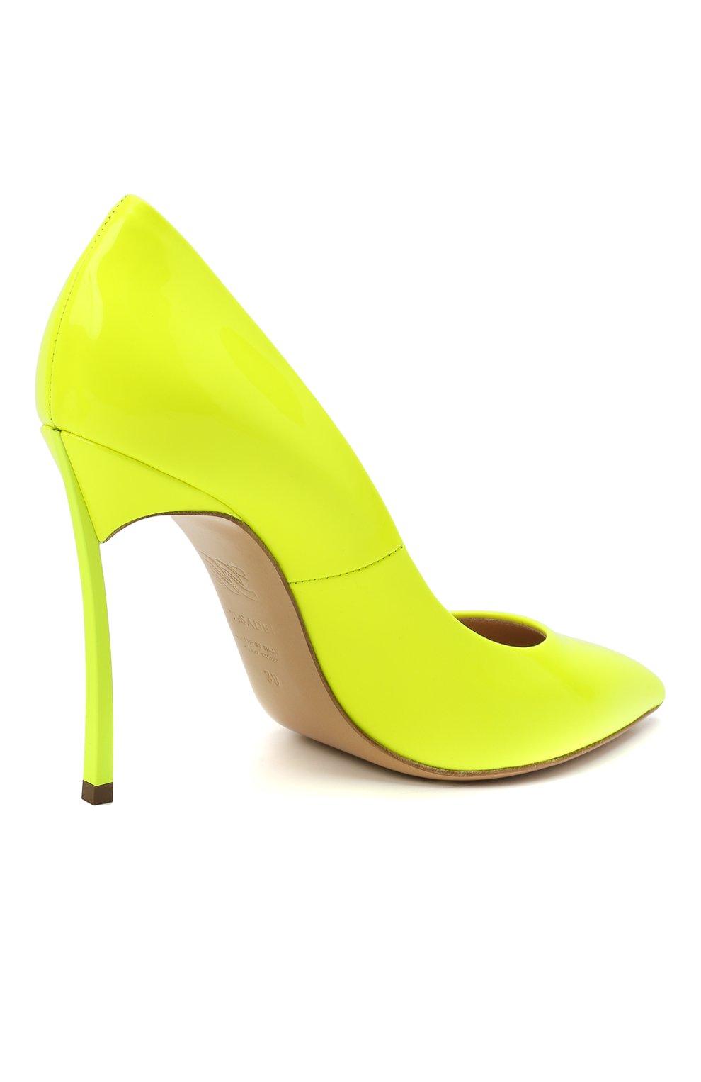 Женские кожаные туфли blade 100 CASADEI желтого цвета, арт. 1F161D100TFLU001303 | Фото 4 (Каблук высота: Высокий; Материал внутренний: Натуральная кожа; Каблук тип: Шпилька; Подошва: Плоская)
