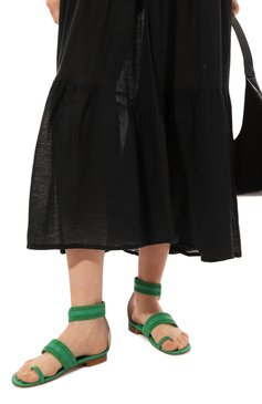 Женские кожаные сандалии KITON зеленого цвета, арт. D55803X04R99 | Фото 3 (Каблук высота: Низкий; Материал внутренний: Натуральная кожа; Материал сплава: Проставлено; Подошва: Плоская; Драгоценные камни: Проставлено)