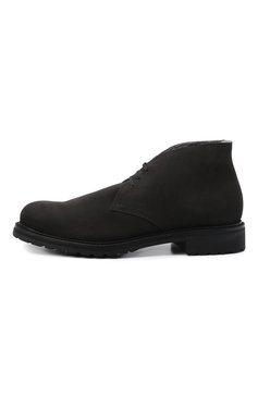 Мужские замшевые ботинки PRADA темно-серого цвета, арт. 2TF031-3D8E-F0308-A000 | Фото 4 (Материал утеплителя: Натуральный мех; Мужское Кросс-КТ: Ботинки-обувь, Дезерты-обувь, зимние ботинки; Подошва: Плоская; Материал внешний: Замша)