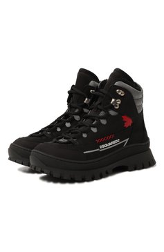 Детские кожаные ботинки DSQUARED2 черного цвета, арт. 75661/BLACK/36-40 | Фото 1 (Кросс-КТ: хайкеры; Материал сплава: Проставлено; Нос: Не проставлено; Материал внутренний: Текстиль)