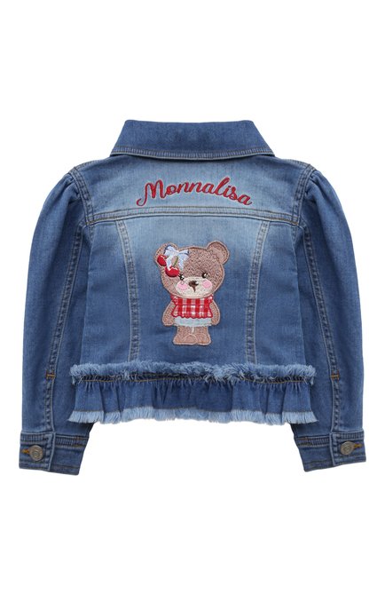 Детская джинсовая куртка MONNALISA синего цвета, арт. 39C102 | Фото 2 (Материал сплава: Проставлено; Драгоценные камни: Проставлено; Рукава: Длинные; Материал внешний: Хлопок)