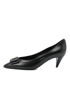 Женские кожаные туфли anais SAINT LAURENT черного цвета, арт. 630886/1ZJ10 | Фото 3 (Каблук высота: Низкий; Материал внутренний: Натуральная кожа; Подошва: Плоская; Каблук тип: Kitten heel)