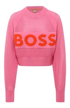 Женский пуловер из вискозы BOSS розового цвета, арт. 50494137 | Фото 1 (Рукава: Длинные; Материал внешний: Синтетический материал, Вискоза; Материал сплава: Проставлено; Стили: Спорт-шик; Женское Кросс-КТ: Пуловер-одежда; Драгоценные камни: Проставлено; Длина (для топов): Укороченные)