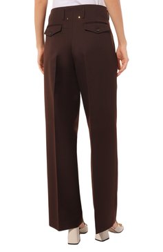 Женские брюки GOLDEN GOOSE DELUXE BRAND темно-коричневого цвета, арт. GWP01203/P00069455429 | Фото 4 (Длина (брюки, джинсы): Удлиненные; Силуэт Ж (брюки и джинсы): Широкие; Материал внешний: Шерсть, Синтетический материал; Женское Кросс-КТ: Брюки-одежда; Региональные ограничения белый список (Axapta Mercury): Не проставлено; Материал сплава: Проставлено; Нос: Не проставлено; Драгоценные камни: Проставлено; Стили: Кэжуэл)