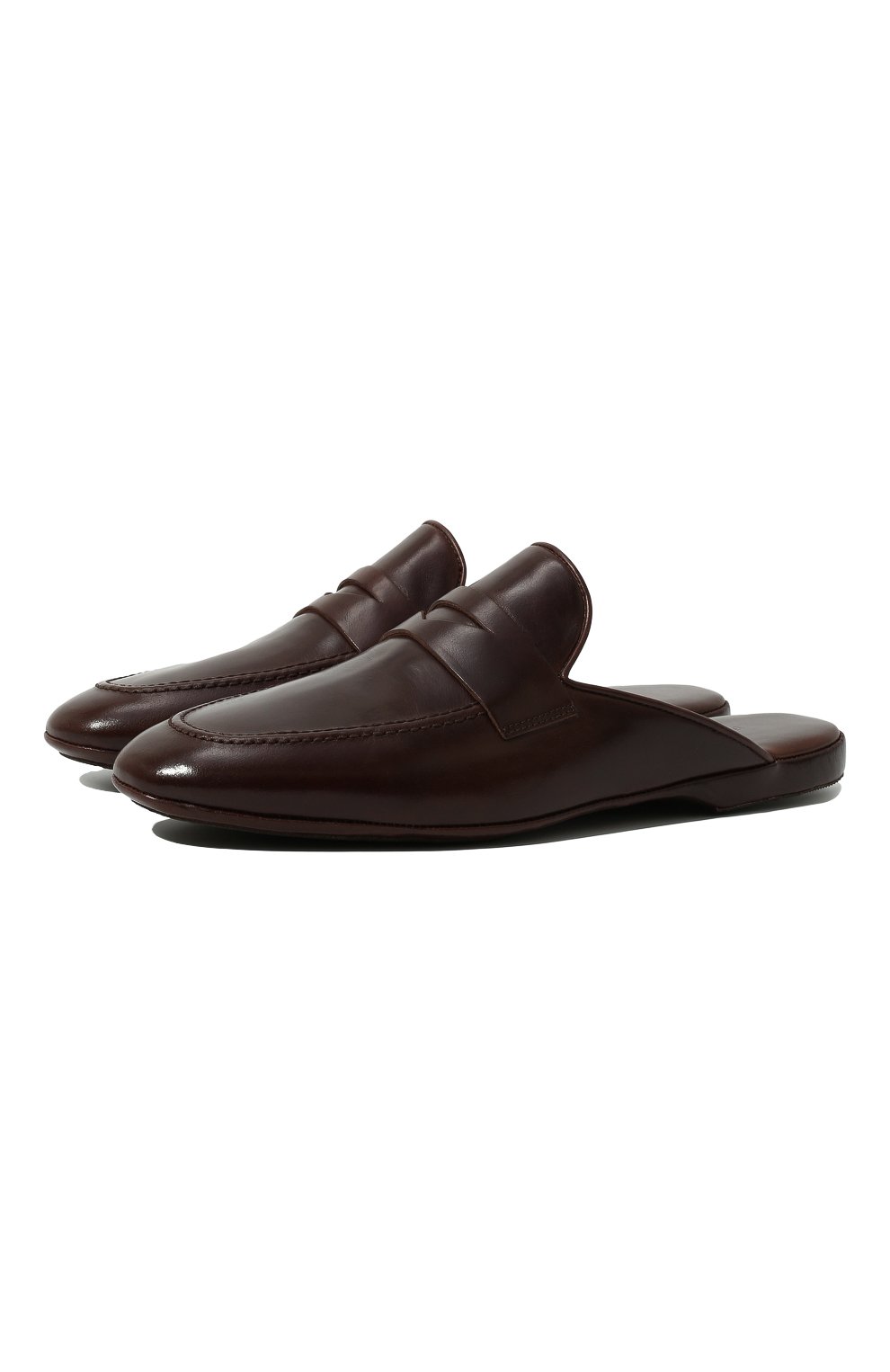 Мужского кожаные домашние туфли FARFALLA темно-коричневого цвета, арт. G13 | Фото 1 (Материал внутренний: Натуральная кожа; Мужское Кросс-КТ: тапочки-обувь)