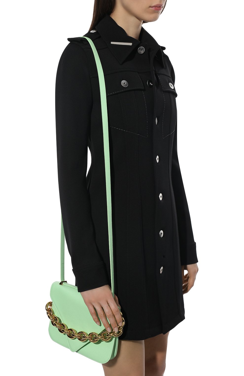 Женская сумка mount small BOTTEGA VENETA светло-зеленого цвета, арт. 667399/V12M0 | Фото 7 (Сумки-технические: Сумки через плечо; Материал: Натуральная кожа; Ремень/цепочка: На ремешке; Размер: small)