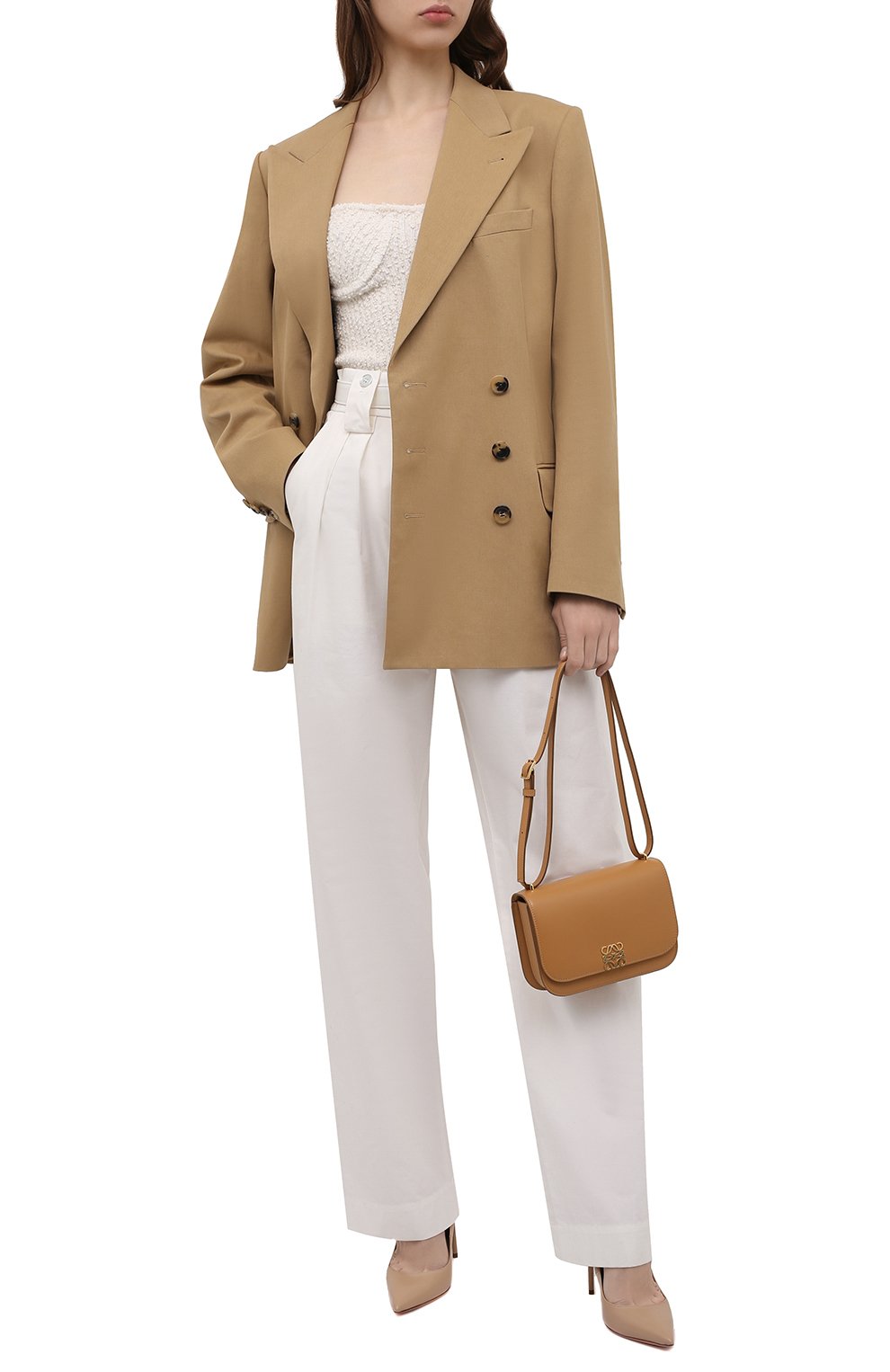 Женские хлопковые брюки JIL SANDER кремвого цвета, арт. JPPT310400-WT243500 | Фото 2 (Длина (брюки, джинсы): Удлиненные; Женское Кросс-КТ: Брюки-одежда; Силуэт Ж (брюки и джинсы): Прямые; Материал внешний: Хлопок; Стили: Минимализм)