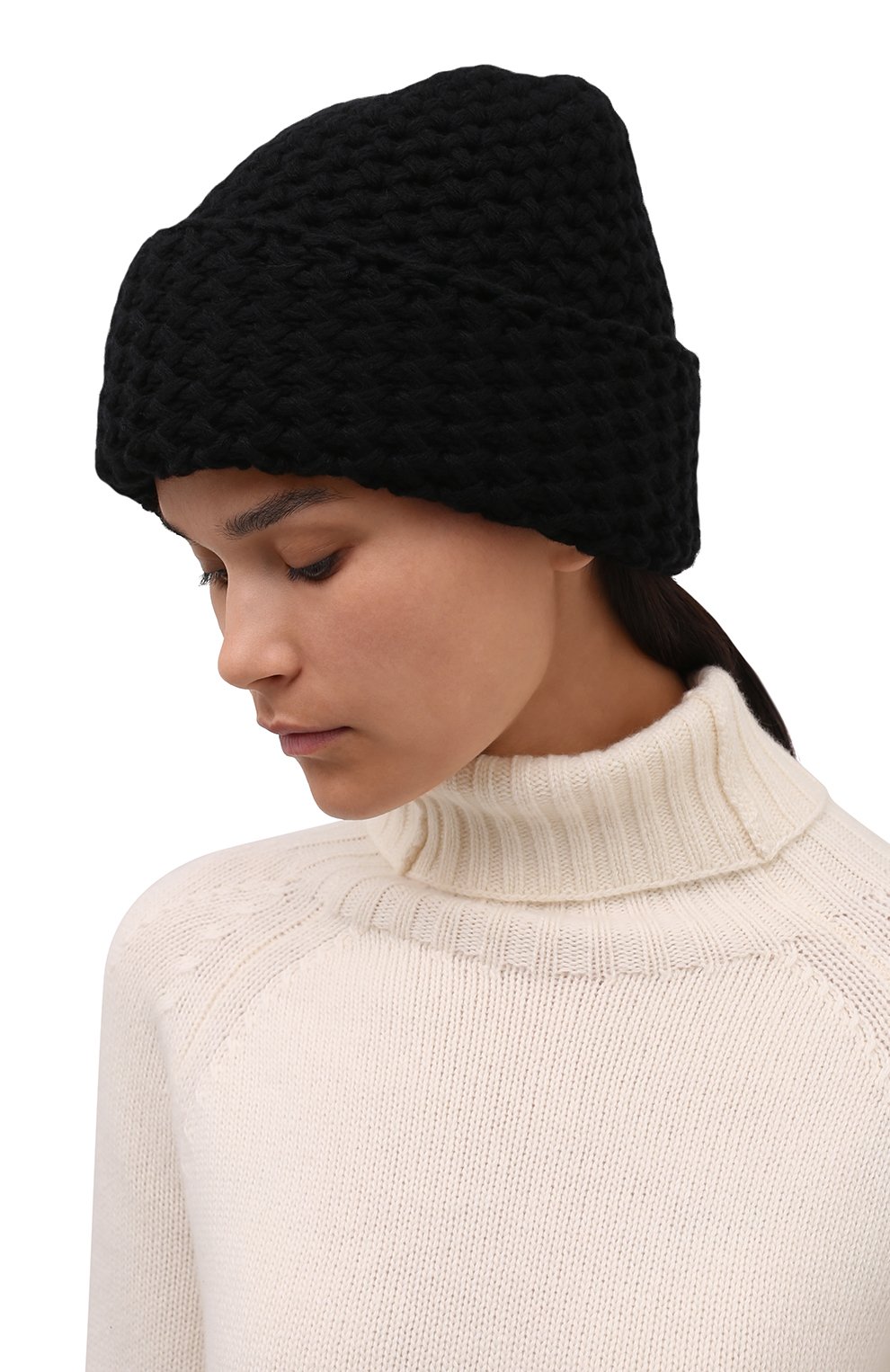 Женская кашемировая шапка INVERNI черного цвета, арт. 4232 CM | Фото 2 (Материал: Текстиль, Кашемир, Шерсть)