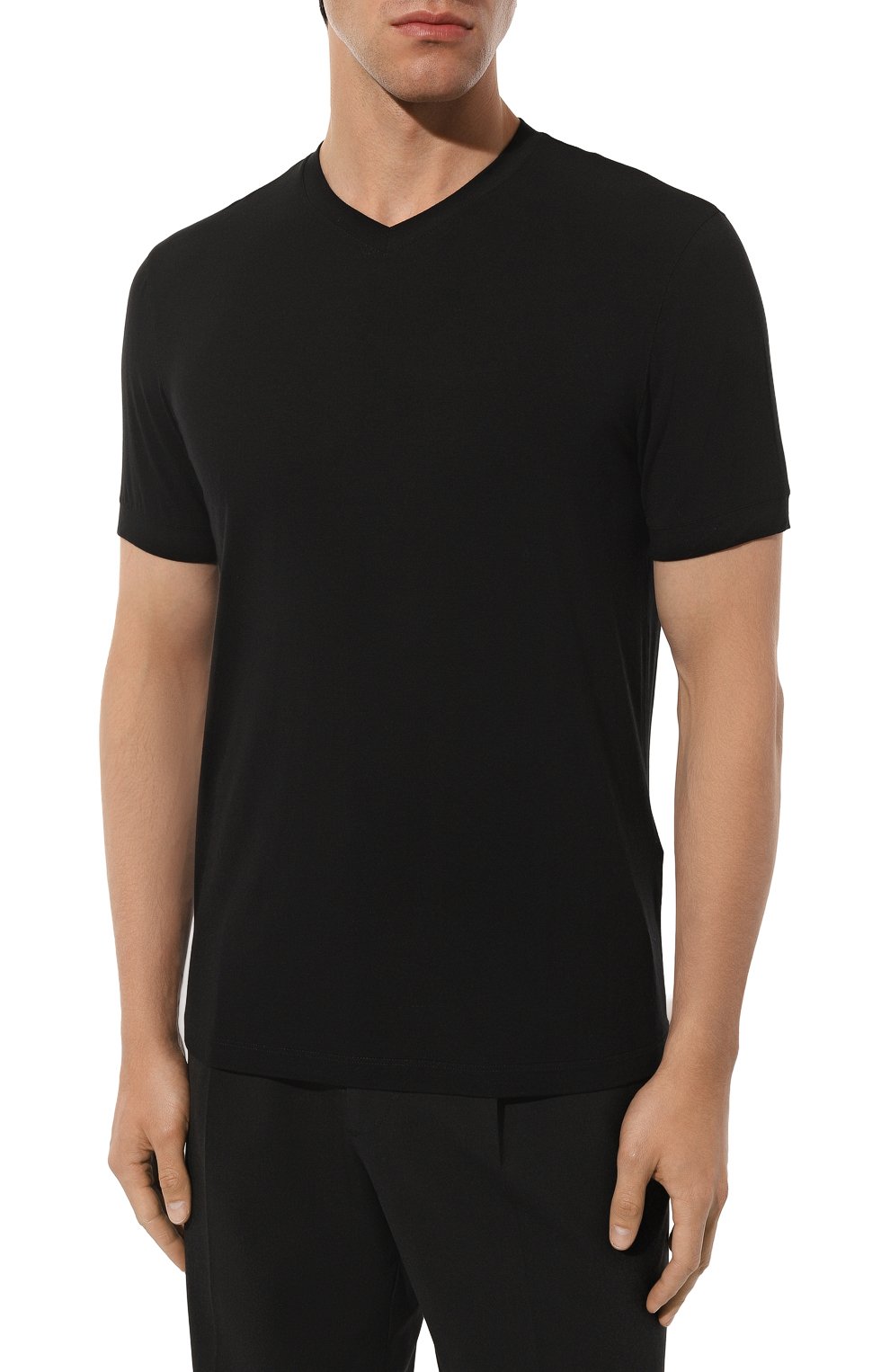 Мужская футболка из вискозы GIORGIO ARMANI черного цвета, арт. 8NST63/SJP4Z | Фото 3 (Принт: Без принта; Рукава: Короткие; Длина (для топов): Стандартные; Материал внешний: Вискоза; Стили: Кэжуэл)