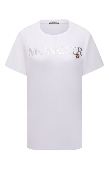 Женская хлопковая футболка MONCLER белого цвета по цене 19400 руб., арт. G2-093-8C000-24-829FB | Фото 1