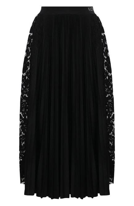 Женская плиссированная юбка VALENTINO черного цвета по цене 180500 руб., арт. VB3MD02T668 | Фото 1
