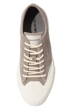 Мужские замшевые кеды EMPORIO ARMANI бежевого цвета, арт. X4X632/XN878 | Фото 6 (Материал сплава: Проставлено; Стили: Классический; Материал утеплителя: Без утеплителя; Материал внутренний: Текстиль; Подошва: Массивная; Драгоценные камни: Проставлено; Материал внешний: Замша)