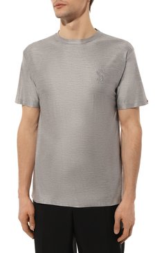 Мужская шелковая футболка STEFANO RICCI серого цвета, арт. MNH3102170/K0002N | Фото 3 (Материал внешний: Шелк; Принт: Без принта; Рукава: Короткие; Длина (для топов): Стандартные; Стили: Кэжуэл)
