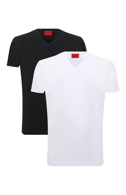 Мужская комплект из двух футболок HUGO черно-белого цвета, арт. 50325417 | Фото 1 (Материал сплава: Проставлено; Рукава: Короткие; Длина (для топов): Стандартные; Драгоценные камни: Проставлено; Материал внешний: Хлопок)