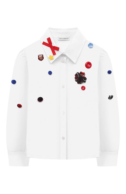 Детское хлопковая блузка DOLCE & GABBANA белого цвета, арт. L55S25/FU5GK/2-6 | Фото 1 (Материал внешний: Хлопок; Рукава: Длинные; Девочки-школьная форма: Блузки; Стили: Классический; Ростовка одежда: 2 года | 92 см, 3 года | 98 см, 4 года | 104 см, 5 лет | 110 см, 6 лет | 116 см)