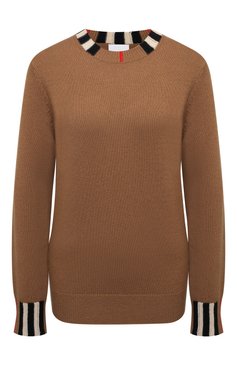 Женский кашемировый пуловер BURBERRY коричневого цвета, арт. 8020391 | Фото 1 (Материал внешний: Шерсть, Кашемир; Рукава: Длинные; Длина (для топов): Стандартные; Женское Кросс-КТ: Пуловер-одежда; Статус проверки: Проверена категория)