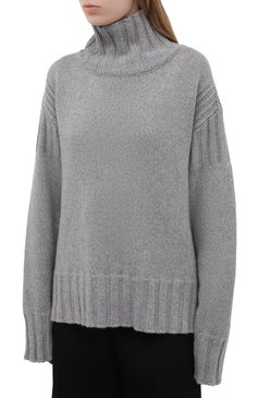 Женский кашемировый свитер JIL SANDER серого цвета, арт. JPPS759520-WSY10028 | Фото 3 (Женское Кросс-КТ: Свитер-одежда; Материал внешний: Шерсть, Кашемир; Рукава: Длинные; Длина (для топов): Стандартные; Региональные ограничения белый список (Axapta Mercury): RU; Стили: Кэжуэл)