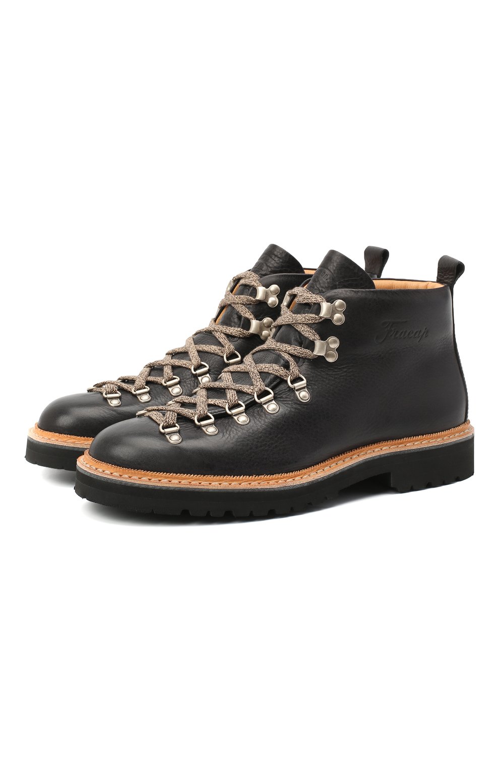 Мужские черные кожаные ботинки m120 FRACAP купить в интернет-магазине ЦУМ,арт. M120/NEBRASKA/GUARD.ZIG-ZAG/CALFSKIN/SILVER ANTIK/