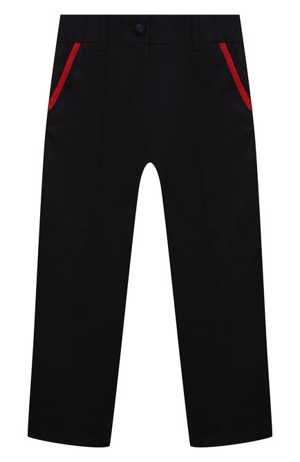 Детские хлопковые брюки DOLCE & GABBANA темно-синего цвета, арт. L52P98/FUFJY/8-14 | Фото 1 (Материал внешний: Хлопок; Девочки Кросс-КТ: Брюки-одежда; Девочки-школьная форма: Брюки; Ростовка одежда: 10 - 11 лет | 140 - 146см, 12 лет | 152 см, 8 лет | 128 см)