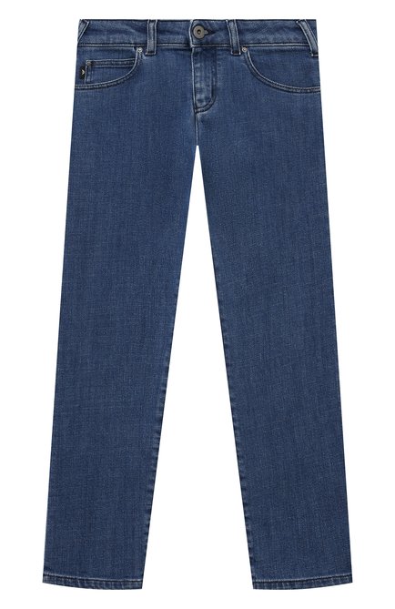 Детские джинсы EMPORIO ARMANI синего цвета, арт. 8N4J45/4D3BZ | Фото 1 (Материал сплава: Проставлено; Нос: Не проставлено; Материал внешний: Хлопок)