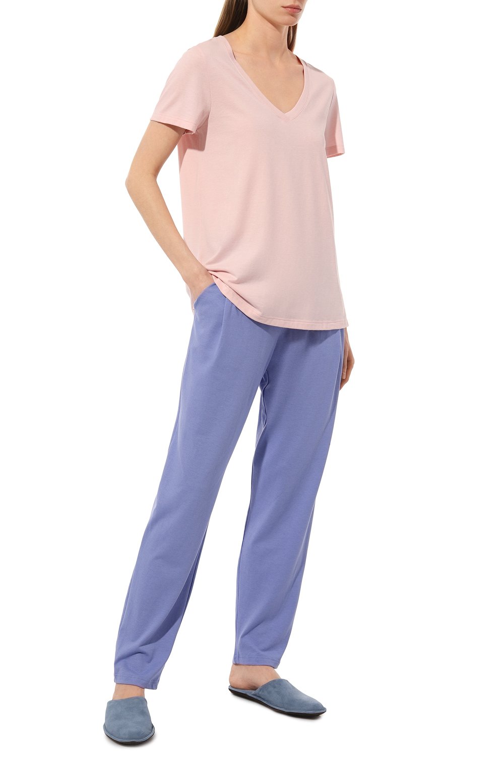 Женская футболка HANRO розового цвета, арт. 077876. | Фото 2 (Материал внешний: Синтетический материал, Хлопок; Женское Кросс-КТ: Футболка-белье, Домашние топы)
