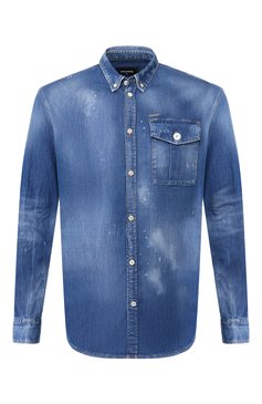 Мужская джинсовая рубашка DSQUARED2 синего цвета, арт. S74DM0379/S30341 | Фото 1 (Манжеты: На пуговицах; Воротник: Button down; Рукава: Длинные; Кросс-КТ: Деним; Случай: Повседневный; Длина (для топов): Стандартные; Принт: С принтом; Материал внешний: Хлопок; Размерность: Маломерит; Статус проверки: Проверена категория)